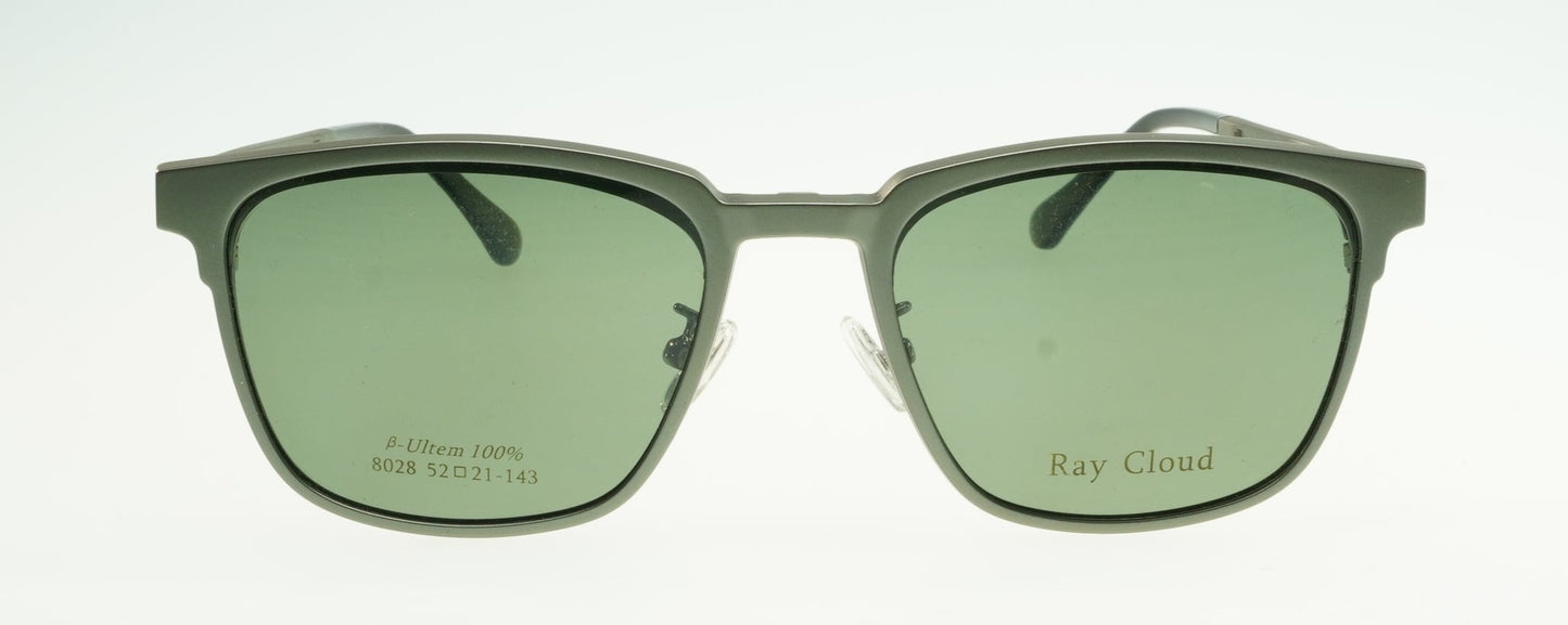 Ray Cloud 8028 color C2 gun-metal moss-green size 52mm、クリップオン付き、薄い非球面レンズ、ケース、クリーニングクロス付き、送料、税込み