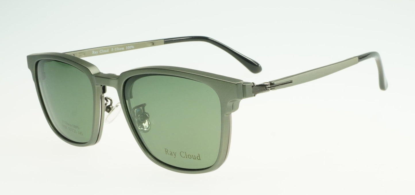 Ray Cloud 8028 color C2 gun-metal moss-green size 52mm、クリップオン付き、薄い非球面レンズ、ケース、クリーニングクロス付き、送料、税込み